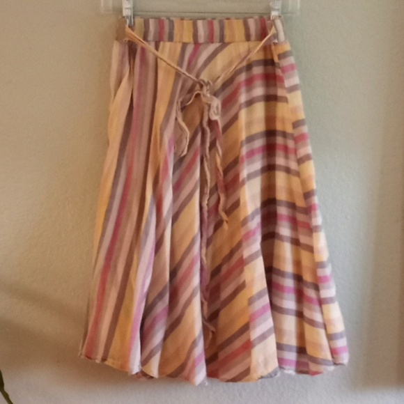 Mix Nouveau Lightweight Fine Cotton Lined Bohemian Pastel Rainbow Stripe Skirt - Picture 2 of 6
